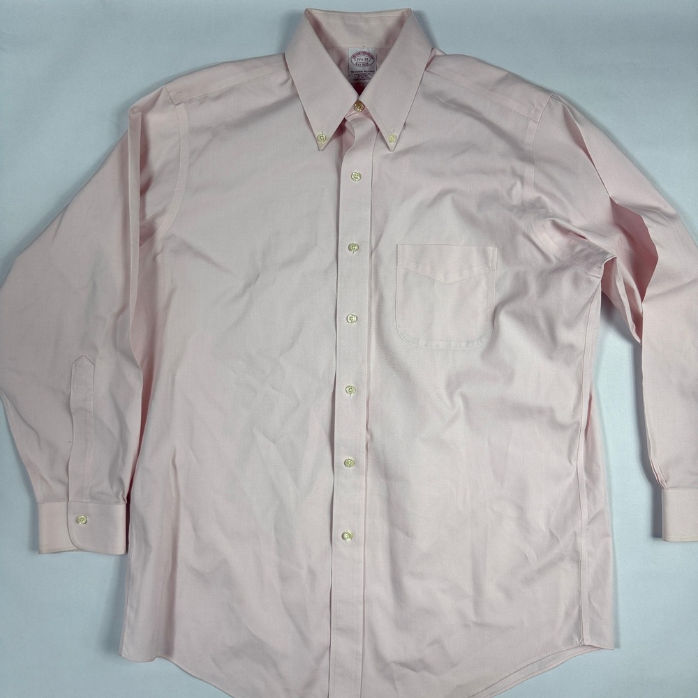 Brooks Brothers Mens 15.5 32 Pink Traditional Fit Non-Iron Dress Shirt